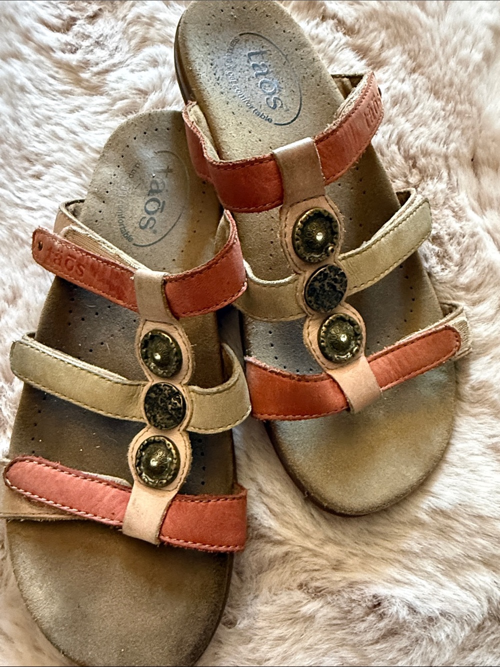 Taos Leather Sandals Rust and Cream size 7